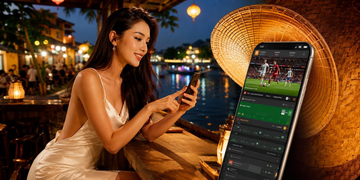 Người đội nón lá tại Hội An theo dõi kèo thể thao qua điện thoại